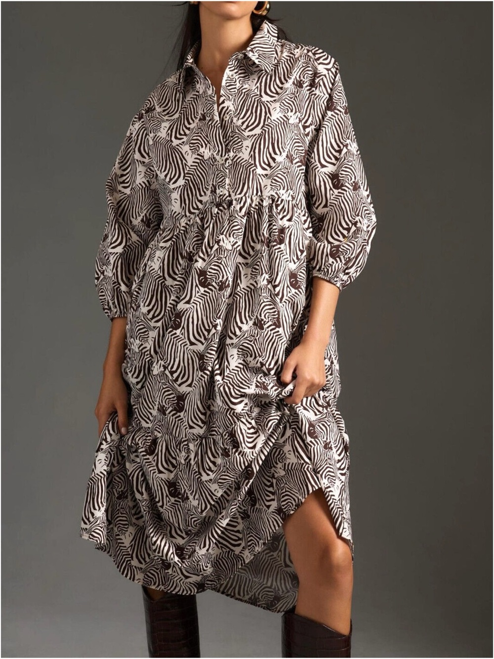 Maeve by Anthropologie | Bettina Tiered Shirt Dress in zebra graphic print